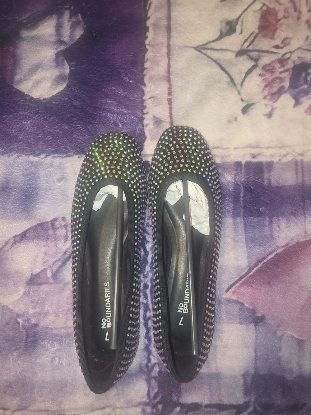 No Boundaries Women's Black Rhinestone Ballet Flats